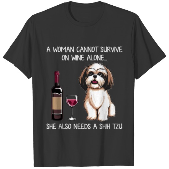 Shih Tzu and wine Funny Dog Fitted V Neck T Shirts