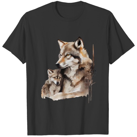 Mother Wolf with Baby Watercolor T Shirts