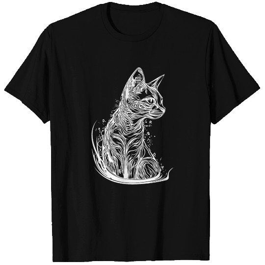 Little Cute Cat In Vintage Tattoo Style T Shirts