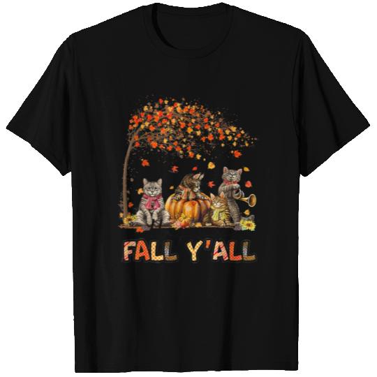 Hello Fall Leaves Pumpkin Funny Cat Kitties T Shirts
