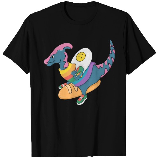 Stylish Dino With Bread In Dinosaur T Shirts