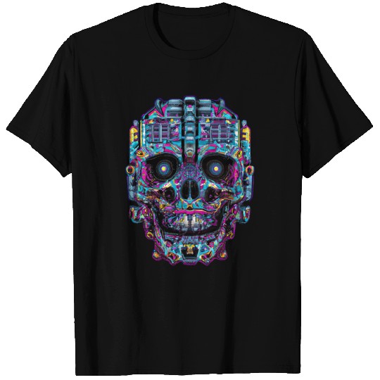 Psychedelic Robot Skull T Shirts
