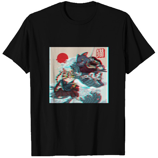 Japanese Anime Neko Mask Kitsune Style Samurai Cat T Shirts