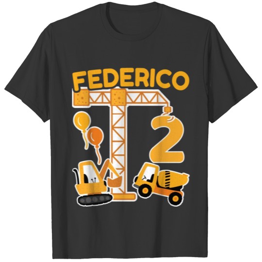 2nd Birthday First Name Federico Excavator T Shirts