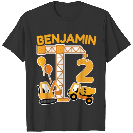 2nd Birthday First Name Benjamin Excavator T Shirts