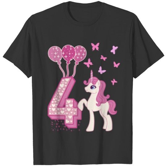 4nd Birthday Girl Horse Unicorn 4 Years T Shirts