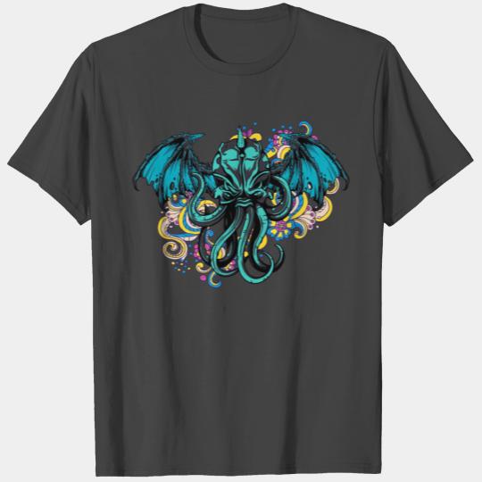 Cthulhu Floral Ornament Sea Monster Horror T Shirts