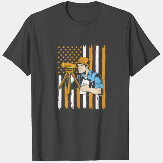 Engineering Surveying American Flag Land Surveyor T Shirts