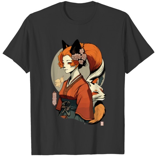 Animegirl Japanese Kitsune Cutegirl And The Fox T Shirts