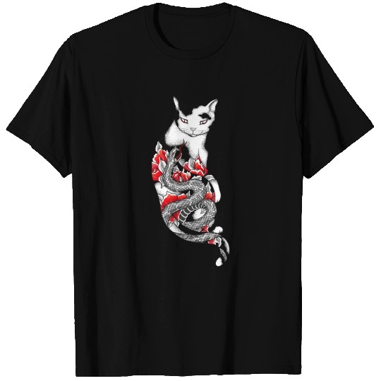 Cat In Grey Snake Tattoo T Shirts
