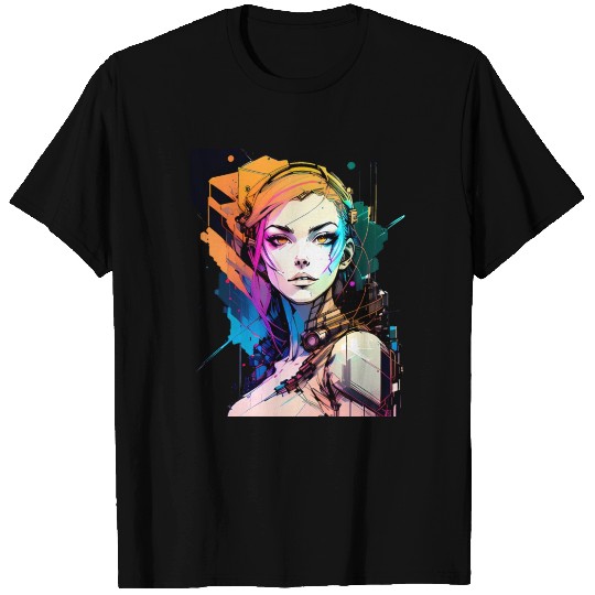 Glitch in the System A Cyberpunk Girl Illustrated T Shirts