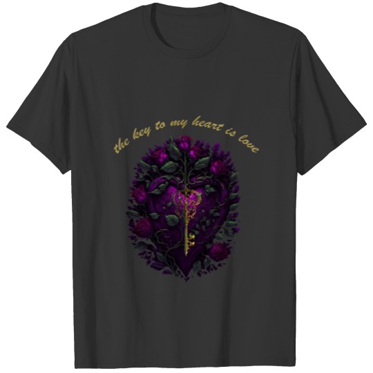 Floral Heart with Golden Key - The Key to My Heart T Shirts