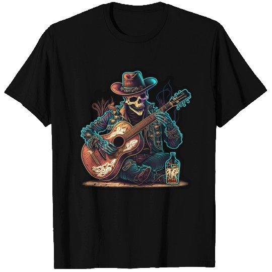 cowboy skeleton play guitar T Shirts