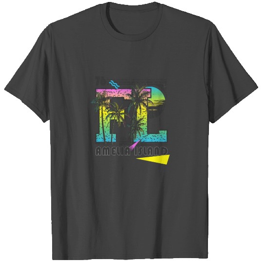 Amelia Island Florida Retro Vintage Sunset Palm T Shirts