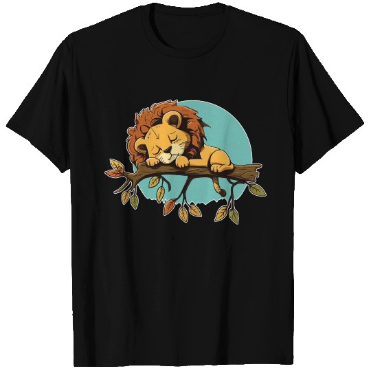 lion sleeping on branch sleep T Shirts animal baby