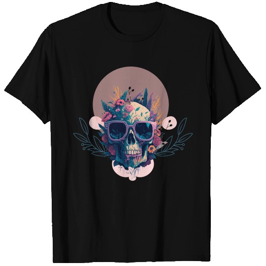 Dead Skull with Gothic floral rose flower gift T Shirts