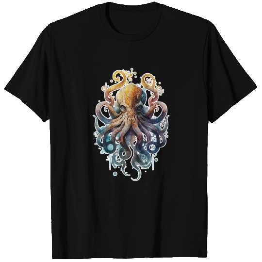 Octopus squid watercolor water animal sea ocean T Shirts