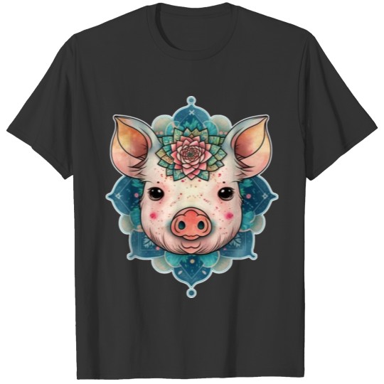 Cute Pig Minipig Flowers Animal Piggy Mandala T Shirts