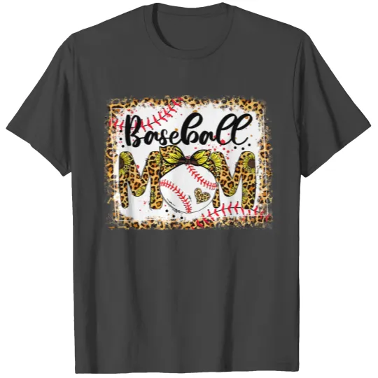 Bleached Softball Baseball Mom Leopard Mothers Day T Shirts