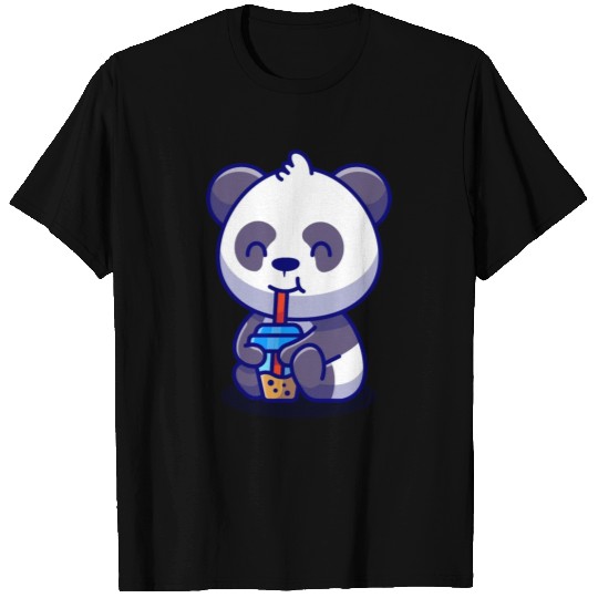 Cute Panda Sipping Boba Milk Tea Cartoon T Shirts