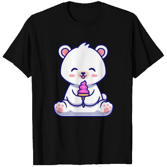 Cute Polar Bear Eating Ice Cream Cone Cartoon T Shirts