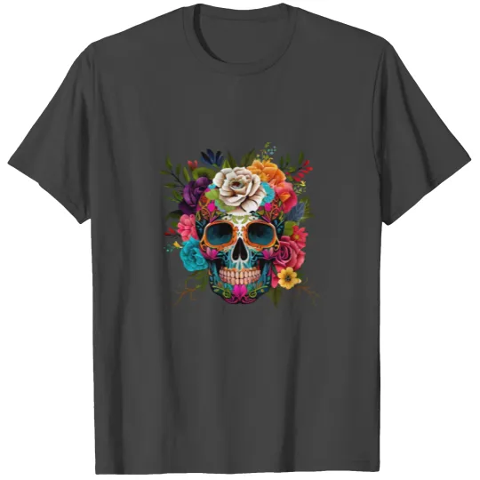 Colorful Sugar Floral Skull Skeleton Watercolor 2 T Shirts