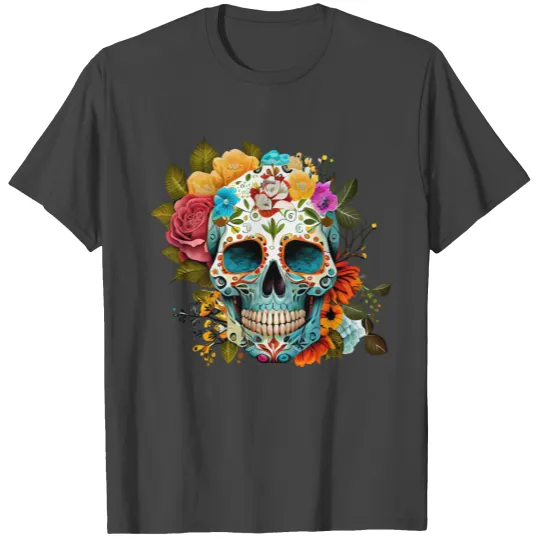 Colorful Sugar Floral Skull Skeleton Watercolor 3 T Shirts