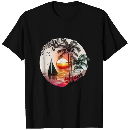 Beach Sunset Sailboat Palm Trees Ocean Vacation 4 T Shirts