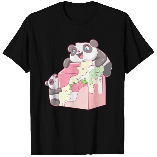 Panda Strawberry Milk Kawaii T Shirts