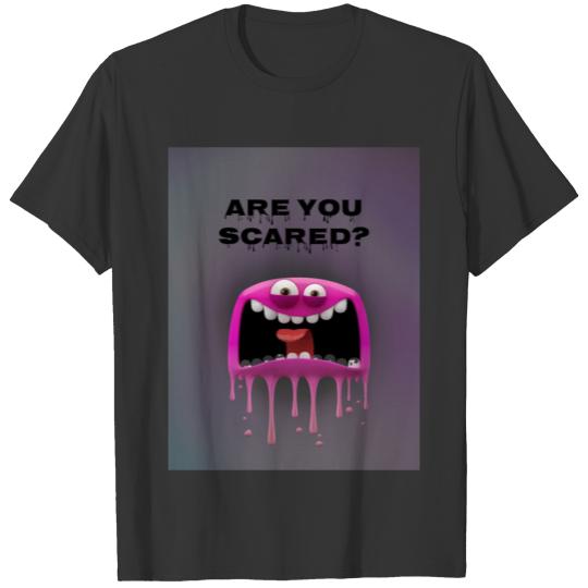 A Funny Scary Cartoon Face Saying "Are You Scared" T Shirts