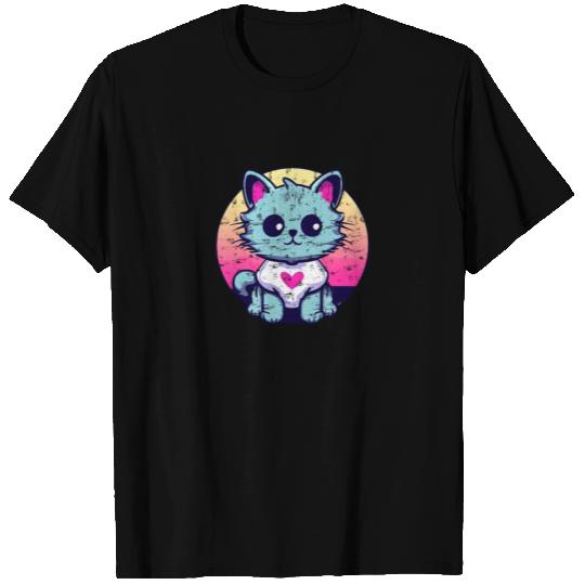 Cute Cat Sunset Tousled Shaggy T Shirts