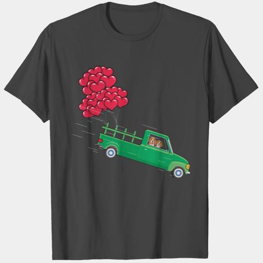 Dog Truck Hearts Balloon Beagle Dog Valentines Day T Shirts