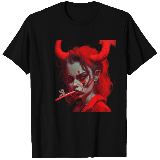 red devil girl smokes a cigarettе T Shirts