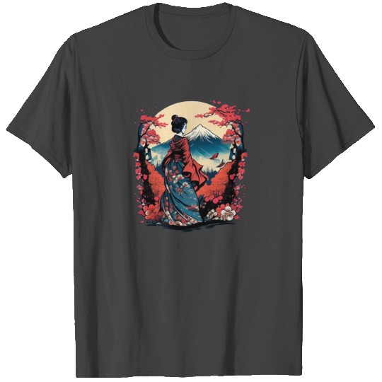Mount Fuji Fujisan Fujiyama Floral Geisha T Shirts
