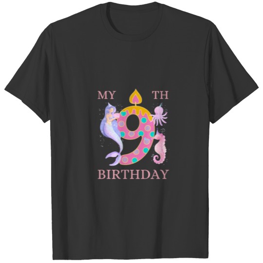 Girls 9th Birthday Mermaid, Sea horse, Octopus T Shirts