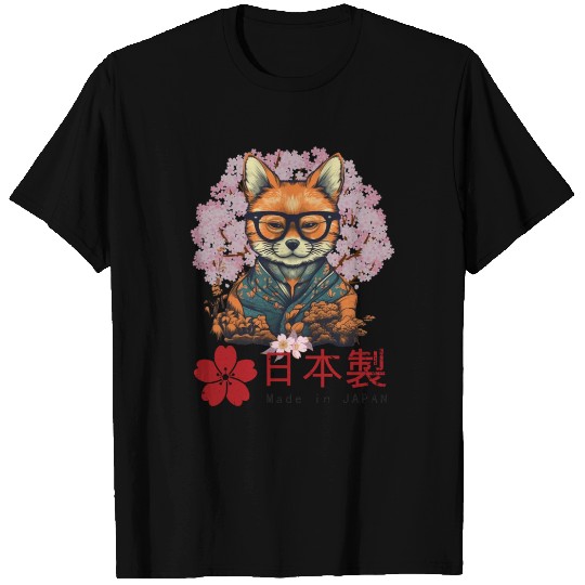 Adorable Fox Sitting in Front of a Blooming Sakura T Shirts