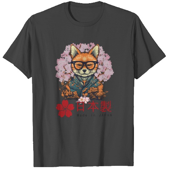 Adorable Fox Sitting in Front of a Blooming Sakura T Shirts