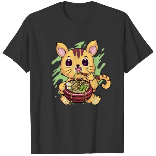 Kawaii Cat Eating Ramen T Shirts