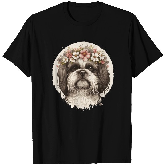 Cute Shih Tzu Flower Crown Pet Dog Breed Floral Pu T Shirts