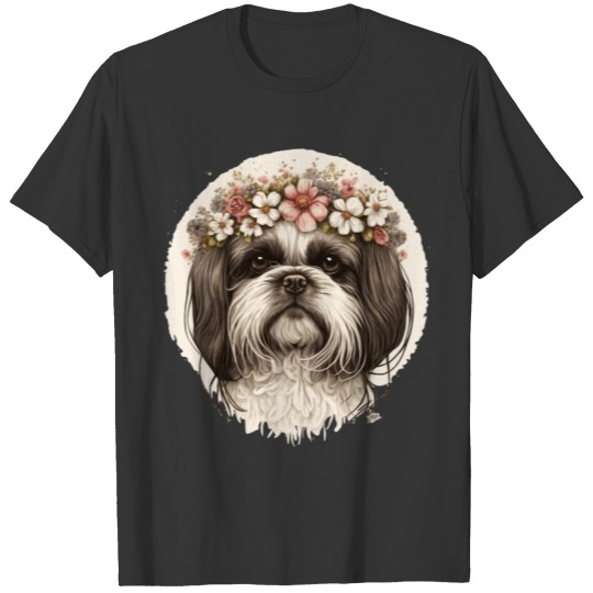 Cute Shih Tzu Flower Crown Pet Dog Breed Floral Pu T Shirts