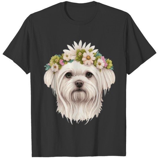 Cute Maltese Flower Crown Pet Dog Breed Floral Pup T Shirts