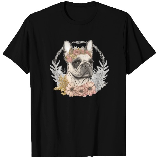 Cute French Bulldog Frenchie Flower Crown Pet Dog T Shirts