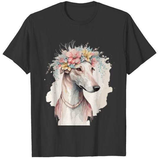Cute Greyhound Flower Crown Pet Dog Breed Floral P T Shirts