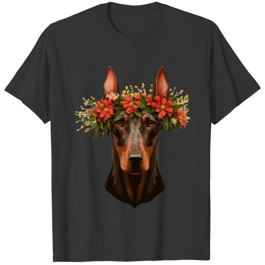 Cute Dobermann Flower Crown Pet Dog Breed Floral P T Shirts