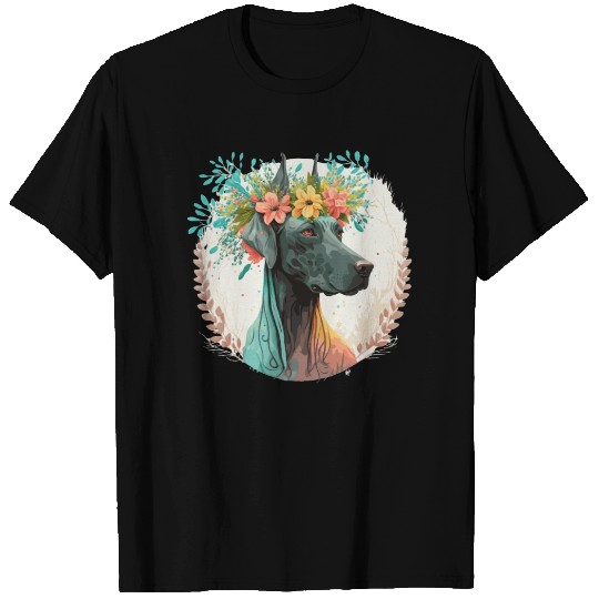 Cute Great Dane Flower Crown Pet Dog Breed Floral T Shirts