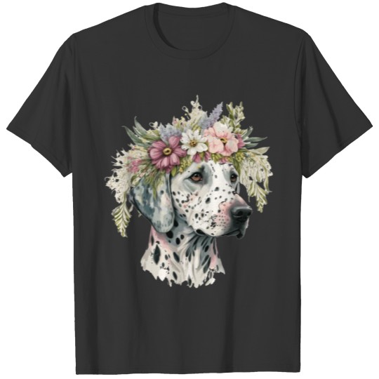 Dalmatian Flower Crown Pet Dog Floral Puppy T Shirts