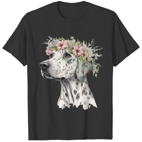 Cute Dalmatian Flower Crown Pet Dog Breed Floral P T Shirts