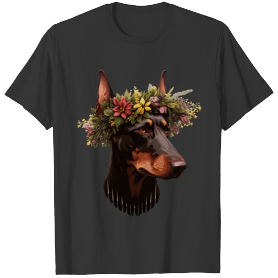 Cute Dobermann Flower Crown Pet Dog Breed Floral P T Shirts