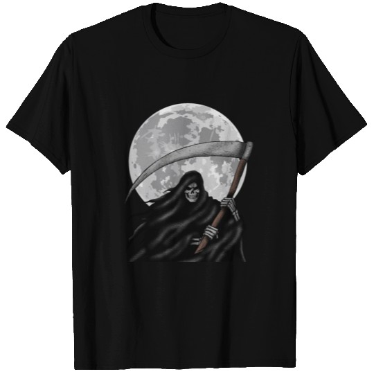 Scary Grim Reaper in moonlight Halloween design. T Shirts