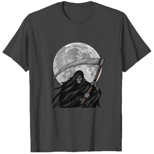 Scary Grim Reaper in moonlight Halloween design. T Shirts